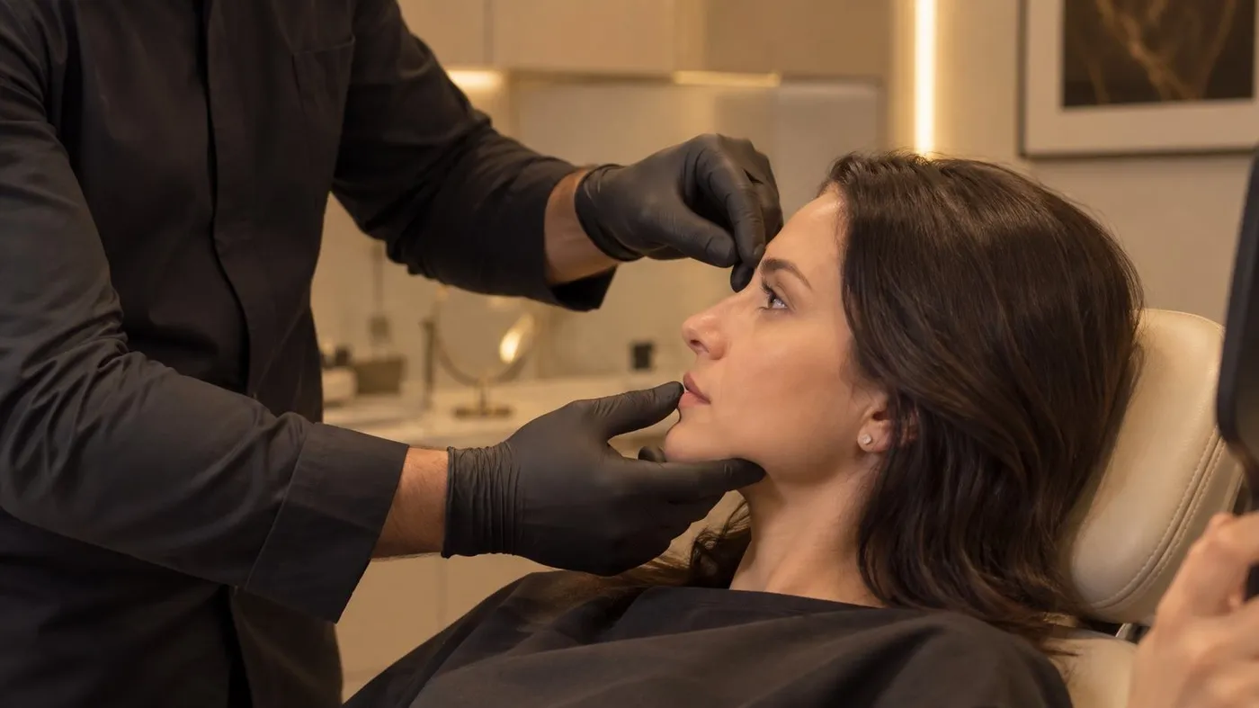 Consulta de avaliação para rinoplastia com análise do nariz e do rosto