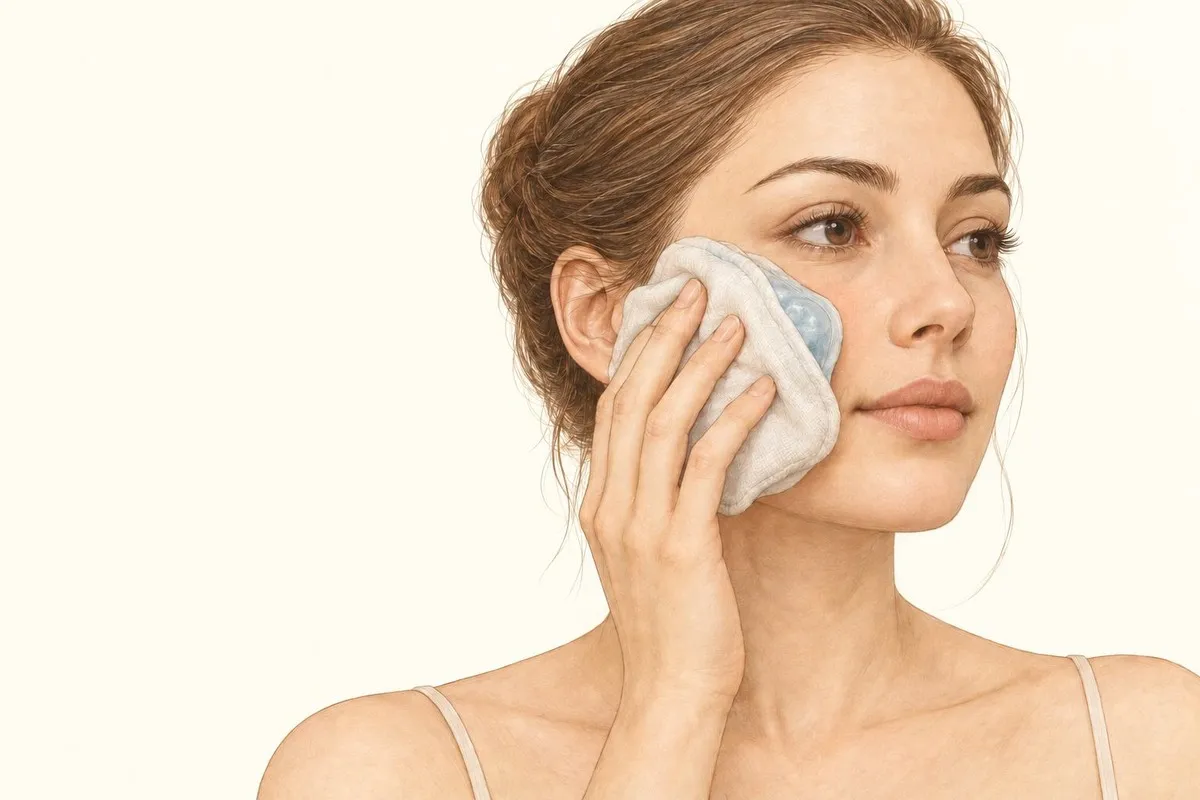 Como aplicar bolsa de gelo envolvida em tecido na face após rinoplastia, sem pressionar o nariz
